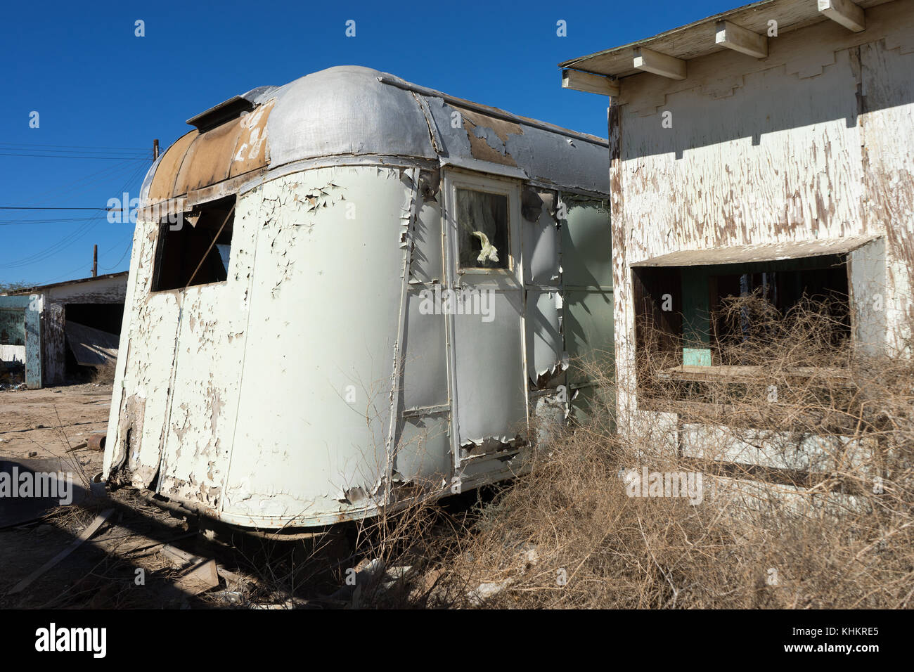 abandoned trailer in Bombay Beach California Stock Photo