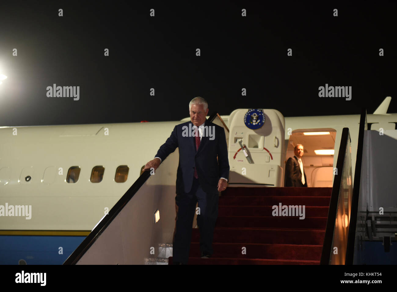 U.S. Secretary of State Rex Tillerson arrives in Doha, Qatar on October