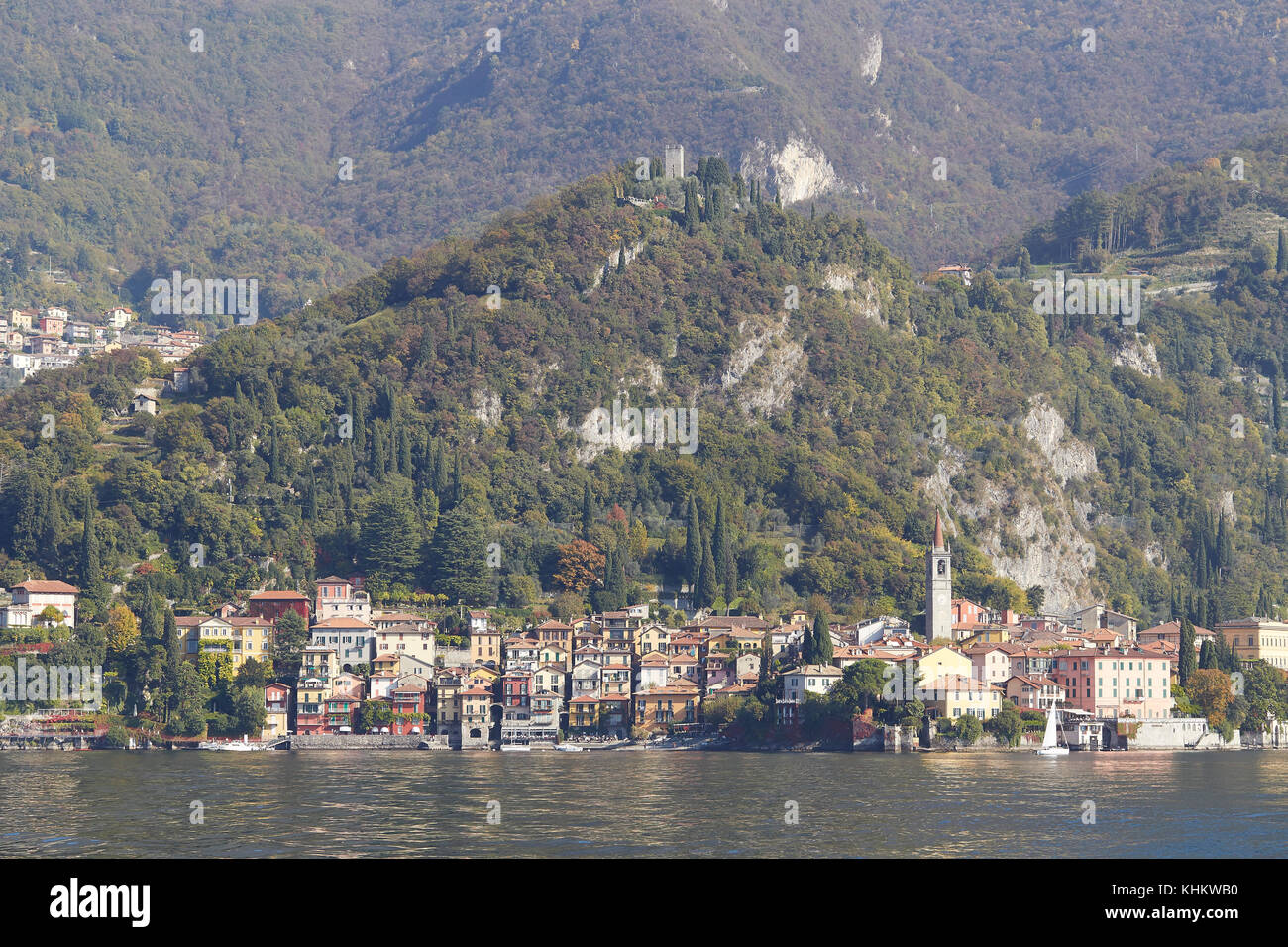 The waterfront of Varenna on the shore of Lake (Lago) Como, Lecco Lombardy, Italy Stock Photo