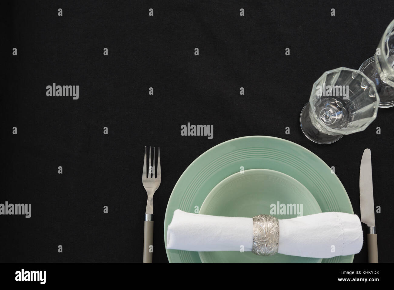 Overhead view of table setting, close-up Stock Photo - Alamy