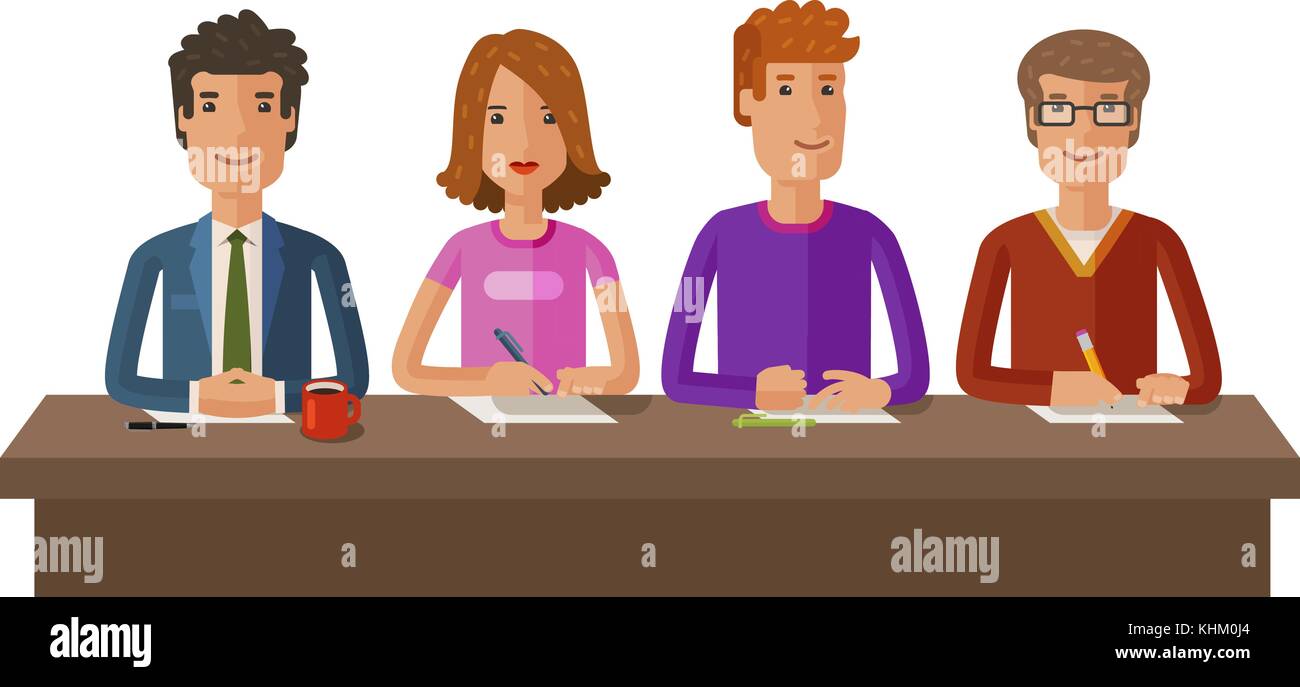 Group of judges or students. Exam, education, study concept. Vector flat illustration Stock Vector