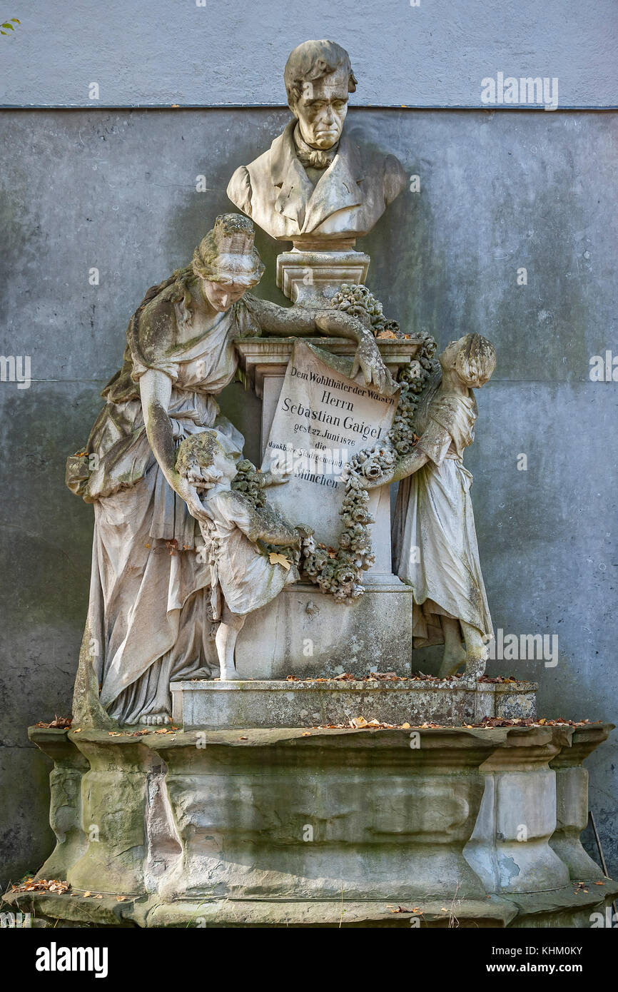 Tomb of Sebastian Gaigel, benefactor of the orphans, Südfriedhof, Munich, Bavaria, Germany Stock Photo