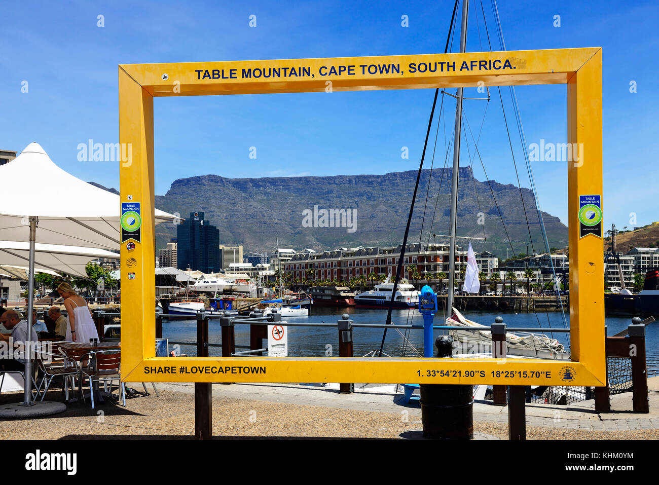 Photo frame on the waterfront with Table Mountain, Cape Town, Western