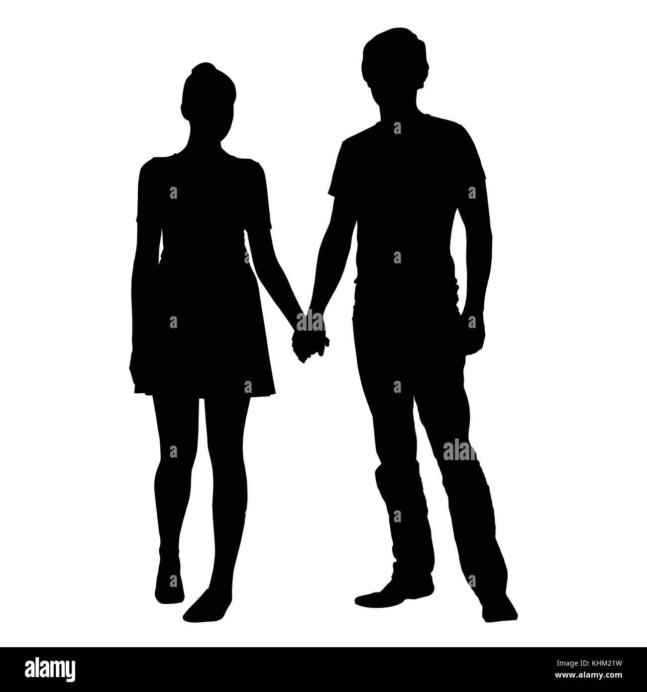 Realistic silhouette of young man and woman holding hands - vector Stock Vector