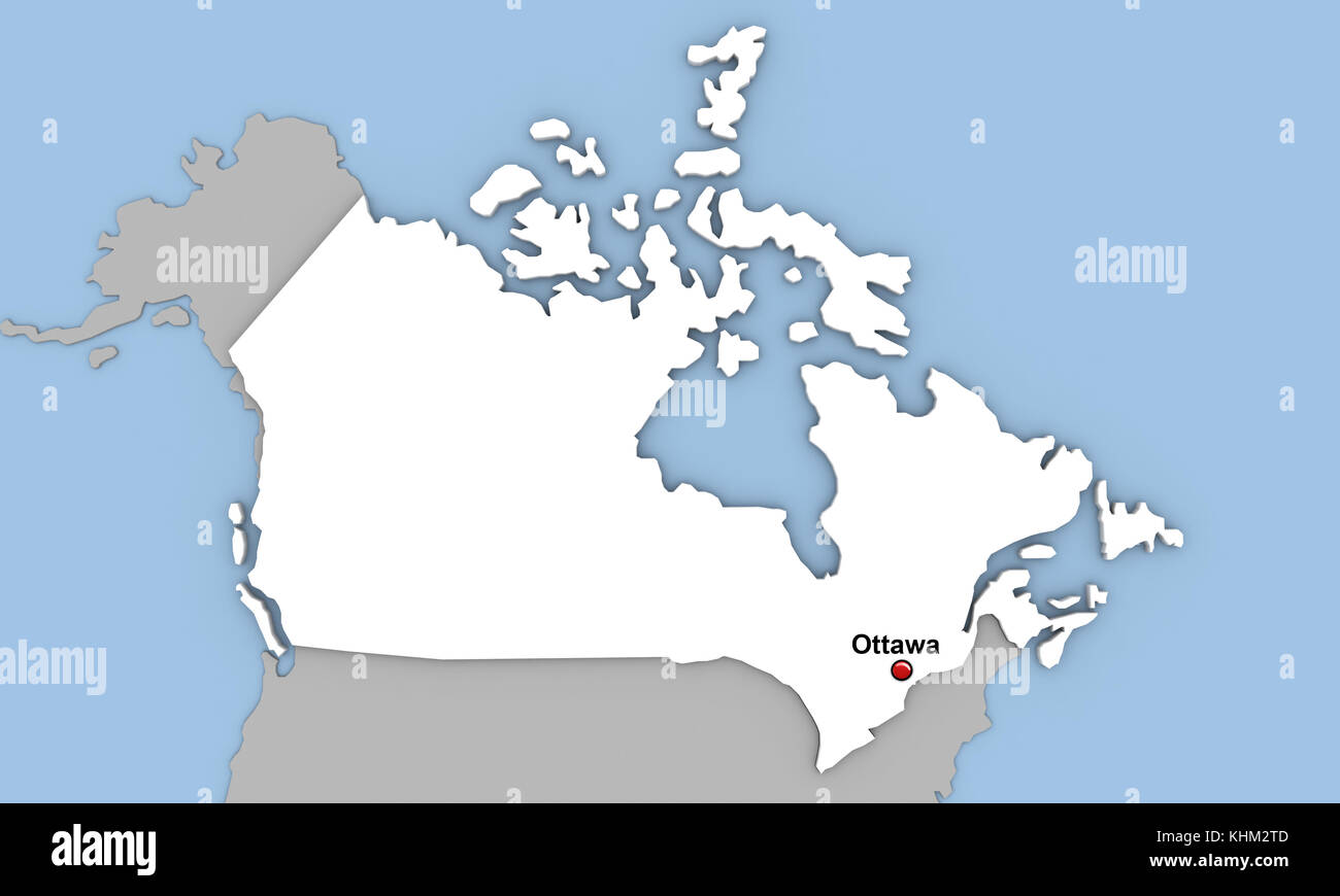 Ottawa On World Map Abstract 3D Render Of Map Of Canada Highlighted In White Color And Location  Of The Capital Ottawa Marked With Red Pin Stock Photo - Alamy