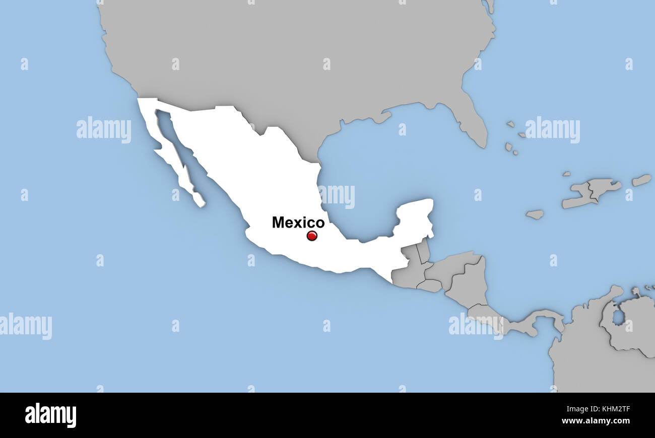 Abstract 3d Render Of Map Of Mexico Highlighted In White Color And Location Of The Capital Mexico Marked With Red Pin Stock Photo Alamy
