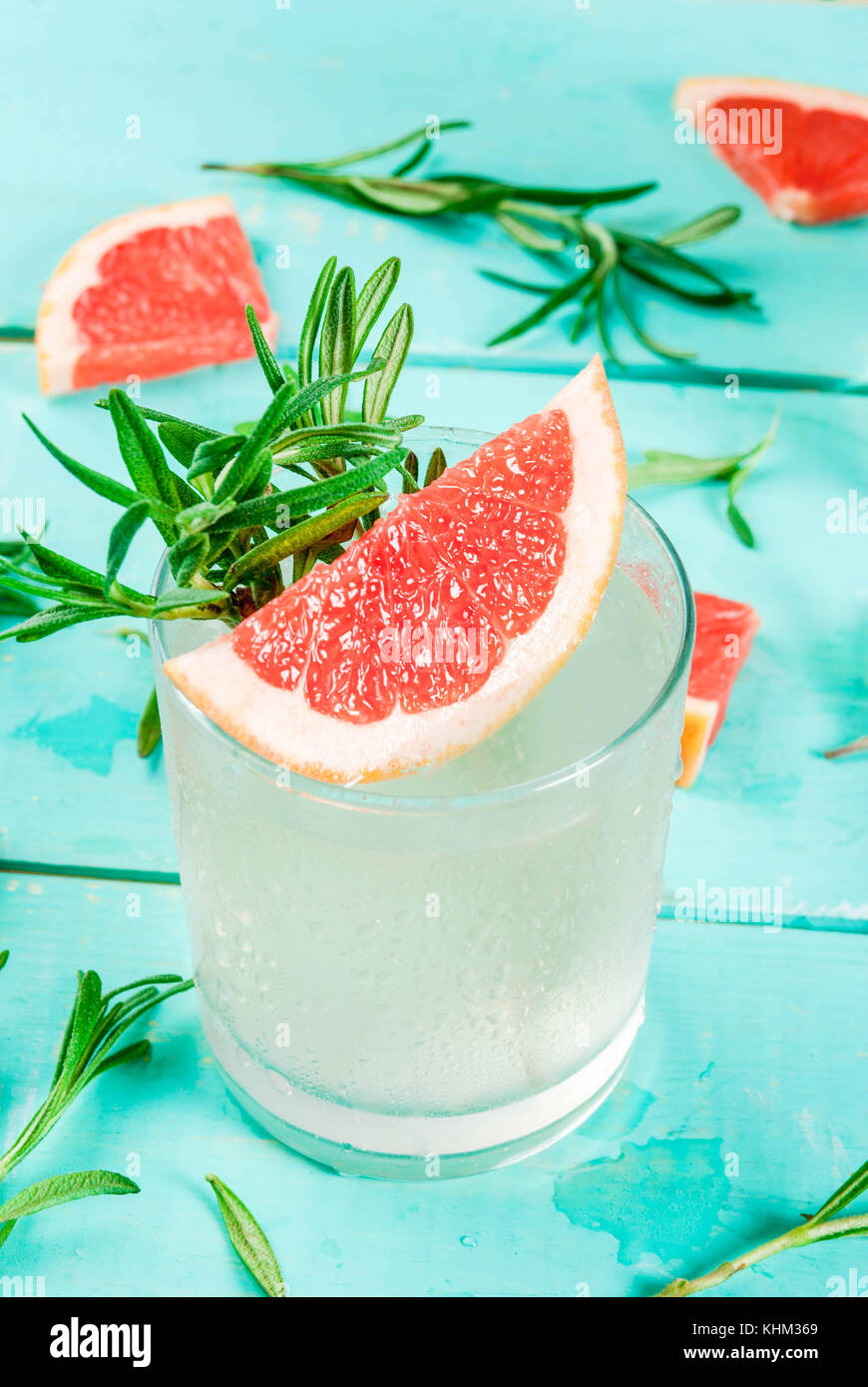 Alcohol drink, Rosemary, Grapefruit & Gin Cocktail, On light blue