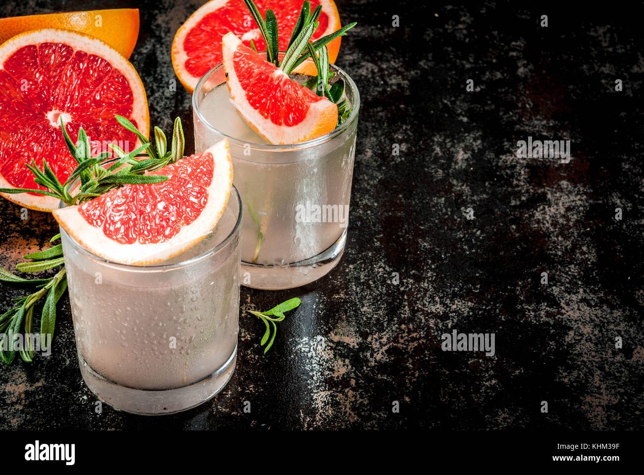 Alcohol drink, Rosemary, Grapefruit & Gin Cocktail, On a black rusty