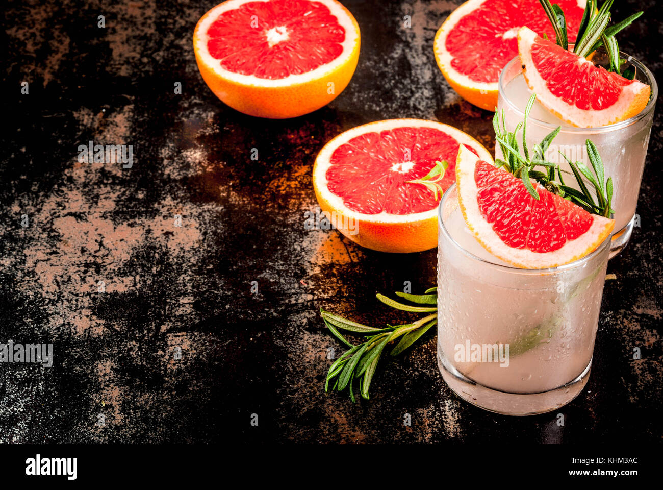 Alcohol drink, Rosemary, Grapefruit & Gin Cocktail, On a black rusty