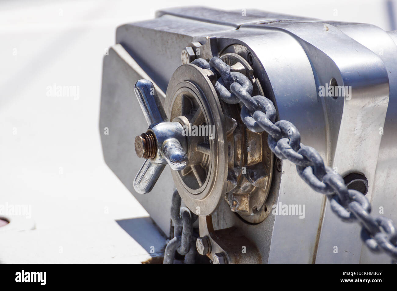 Anchor windlass mechanism with chain on ship deck Stock Photo Alamy