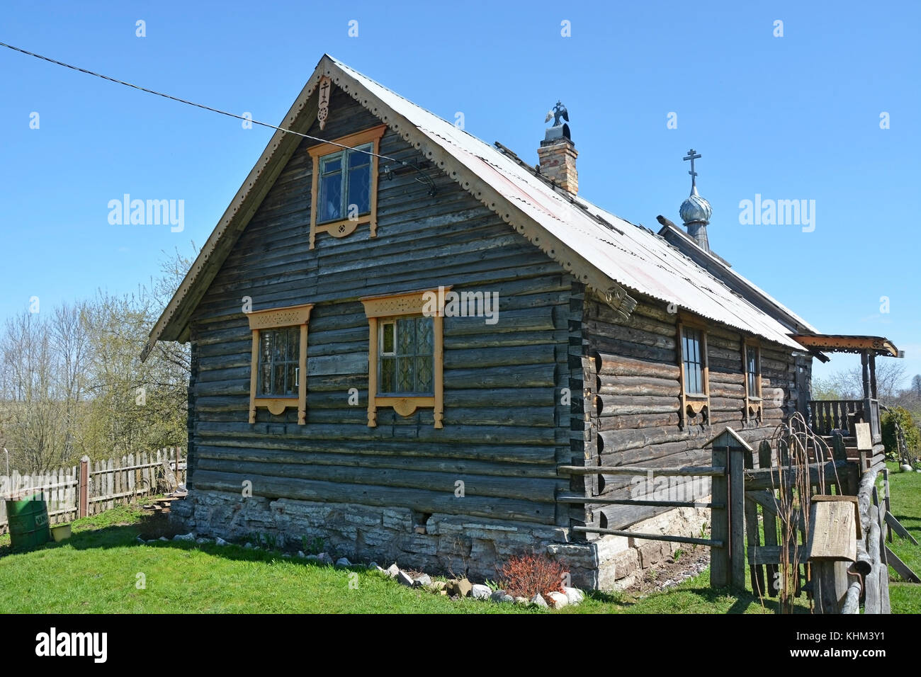 Old wooden church in Staraya Ladoga town Stock Photo Alamy