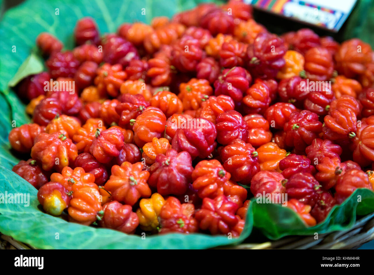 Surinam cherries (Eugenia uniflora) at Mercado dos Lavradores, Funchal, Portugal Stock Photo
