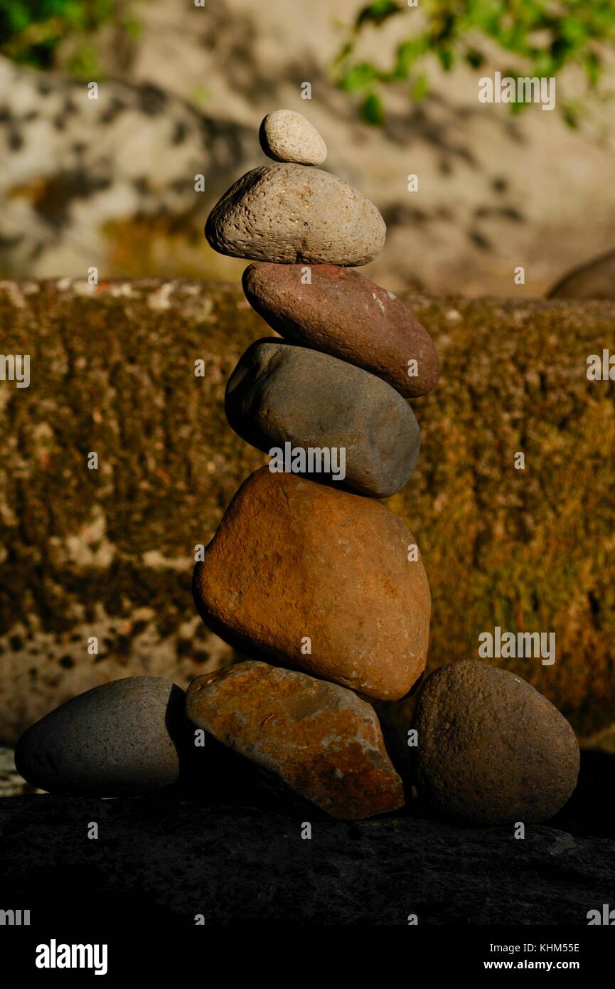 Stack Or Rocks Cairn of carefully stacked or balanced stones in a tower at Breitenbush ...