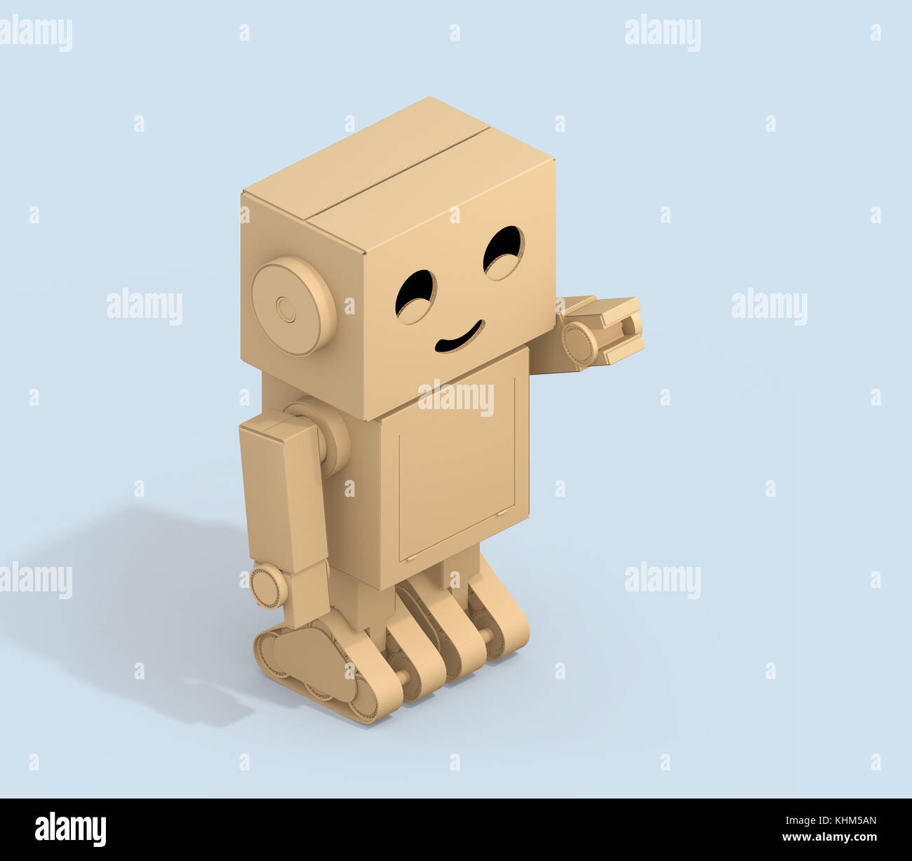 Cute Cardboard Robot isolated on light blue background. 3D rendering image  Stock Photo - Alamy