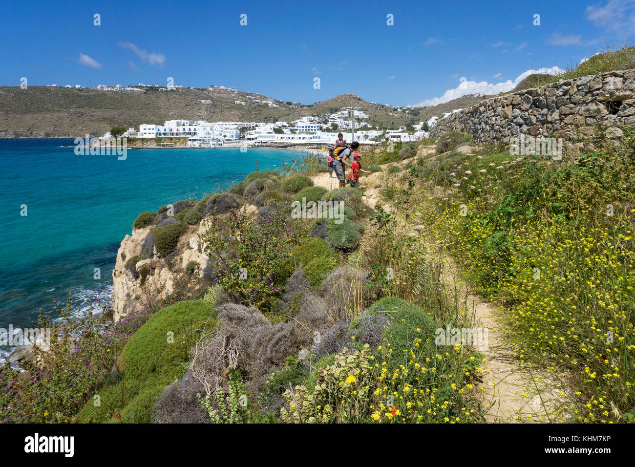 Trail at shore, Platis Gialos, south of island, Mykonos island, Cyclades, Aegean, Greece Stock Photo