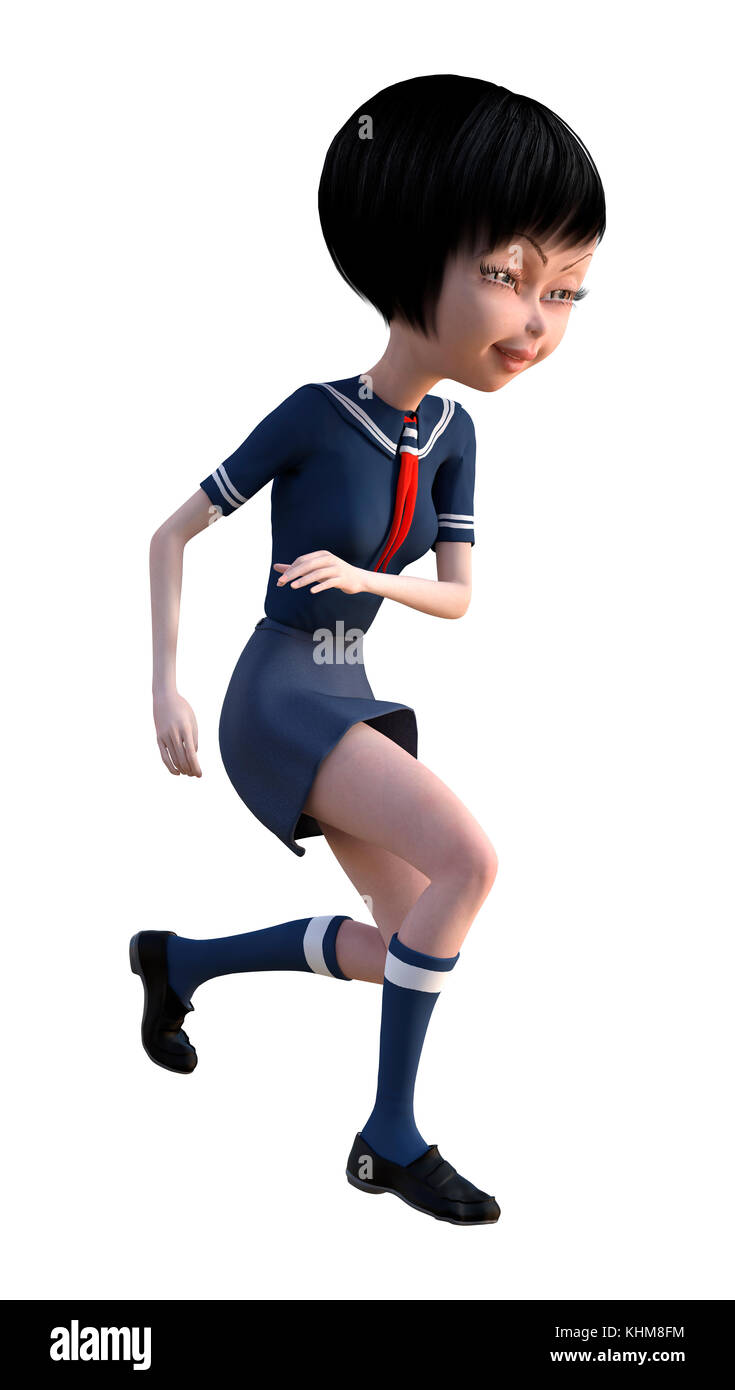 3D digital render of a cute Japanese schoolgirl isolated on white ...