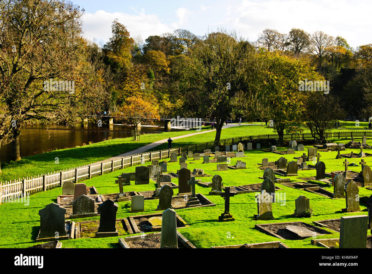 Bolton Abbey,Monastery,N Yorkshire Dales,Estate,Grounds,12th Century,Ruins,,Grave Yard,River Wharfe,Uk,Great Britain Stock Photo