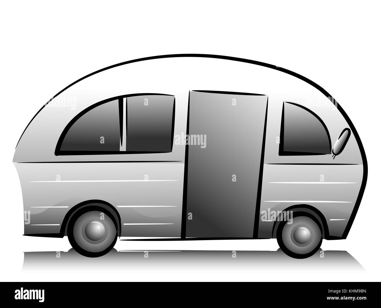Black and White Illustration Featuring a Recreational Vehicle Ready for Travel Stock Photo