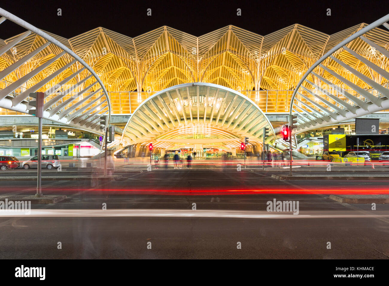 Rail station Oriente at night, Gare do Oriente, Lisbon, Portugal, Europe Stock Photo