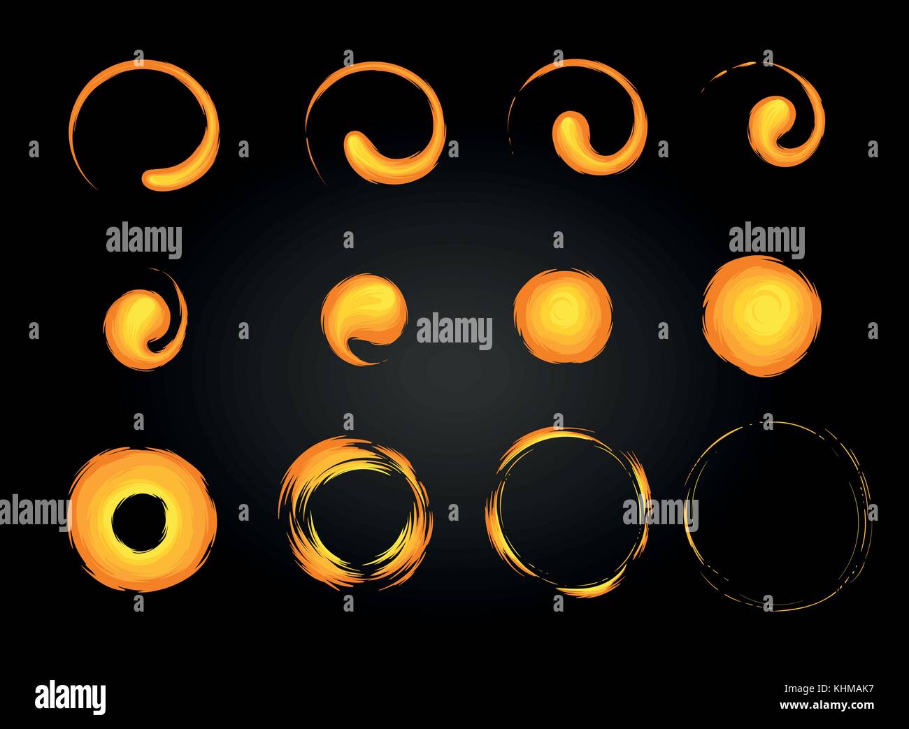 Fire explosion special effect fx animation frames sprite sheet. Vortex fire and thunder power explosion frames for flash animation in games, video and Stock Vector
