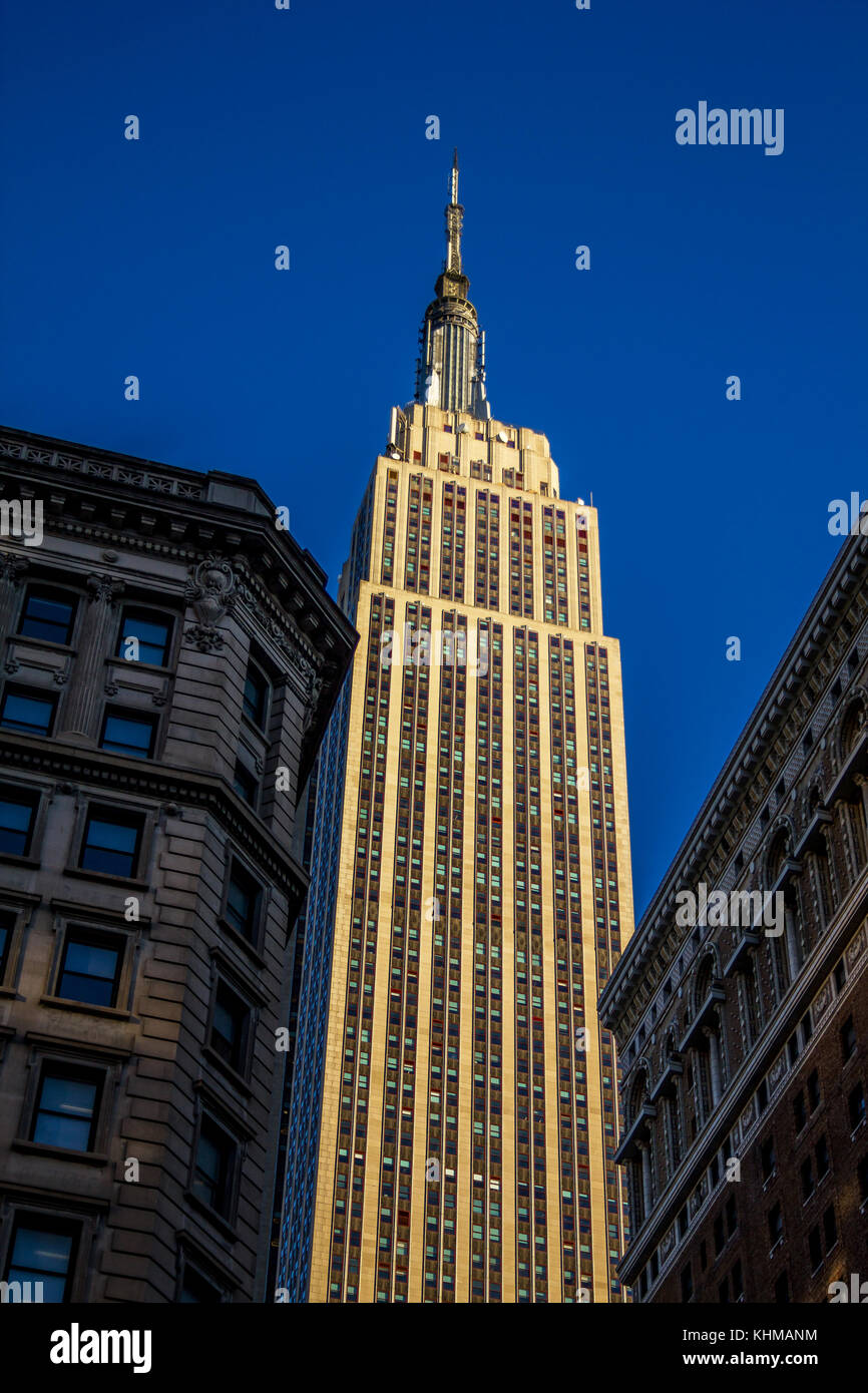 The Empire State Building, New York, with a clear, crisp blue sky Stock ...