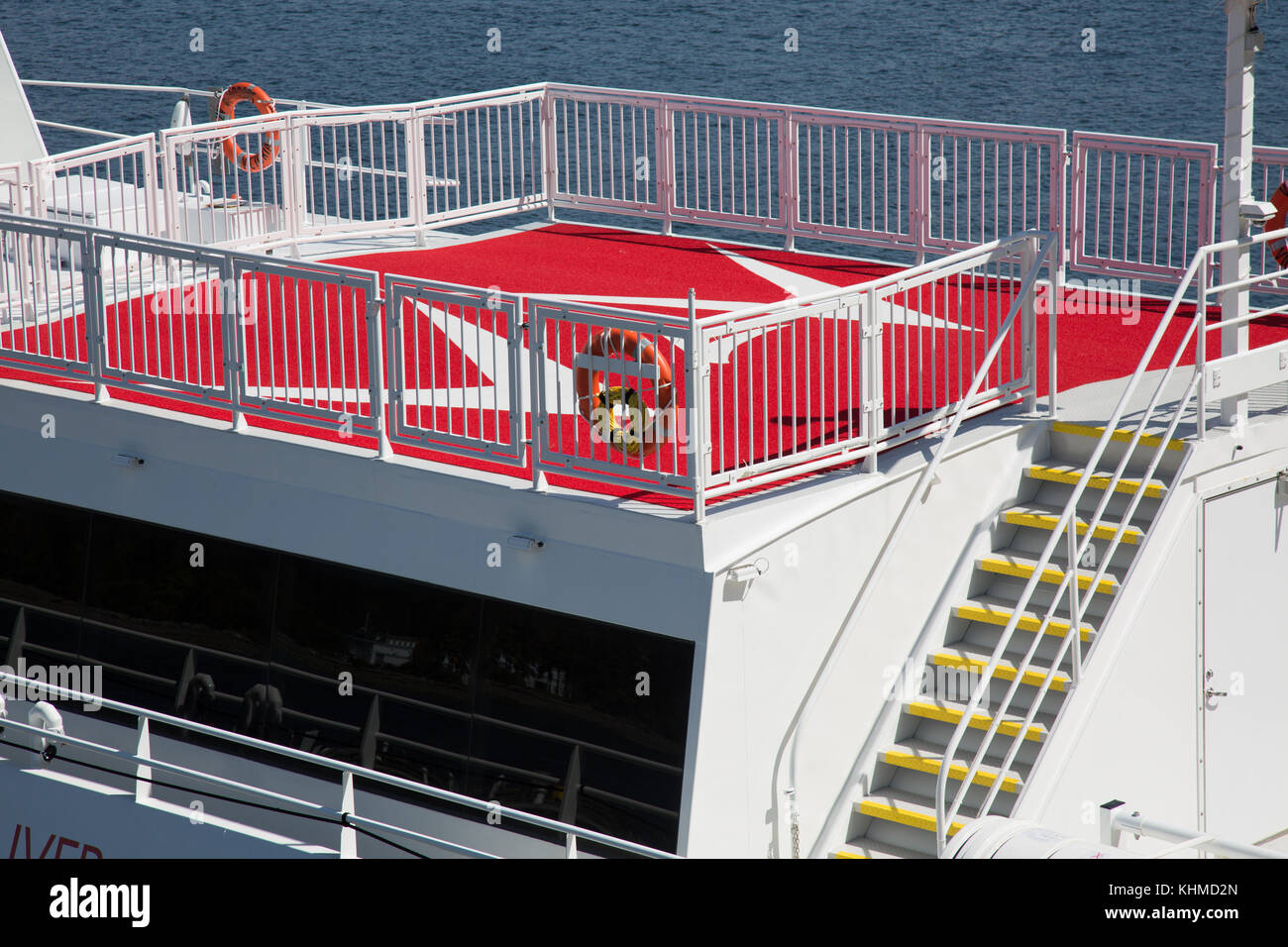 Empty deck marine ship white stairs no people Stock Photo - Alamy