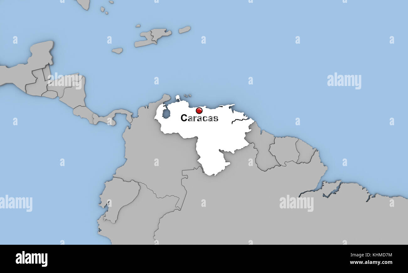 Capital Of Venezuela On Map Abstract 3D Render Of Map Of Venezuela Highlighted In White Color And  Location Of The Capital Caracas Marked With Red Pin Stock Photo - Alamy