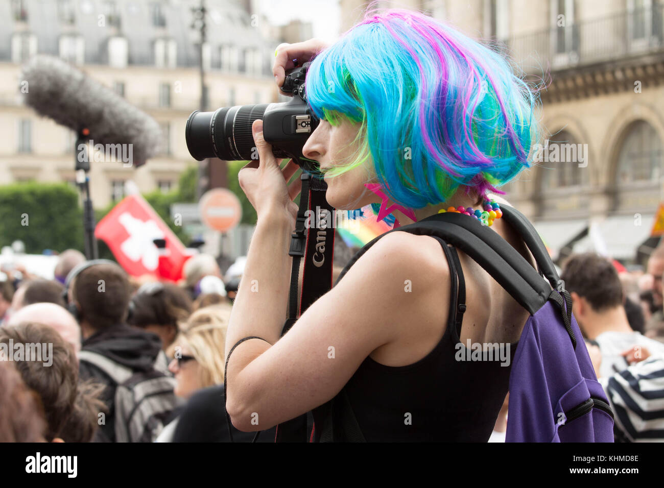 The participant of Gay pride parade in Paris, France. Stock Photo