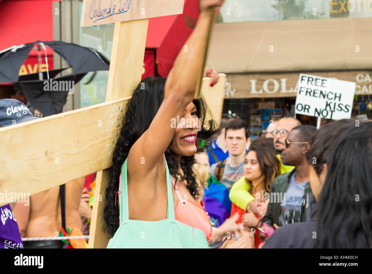 The participant of Gay pride parade in Paris, France. Stock Photo