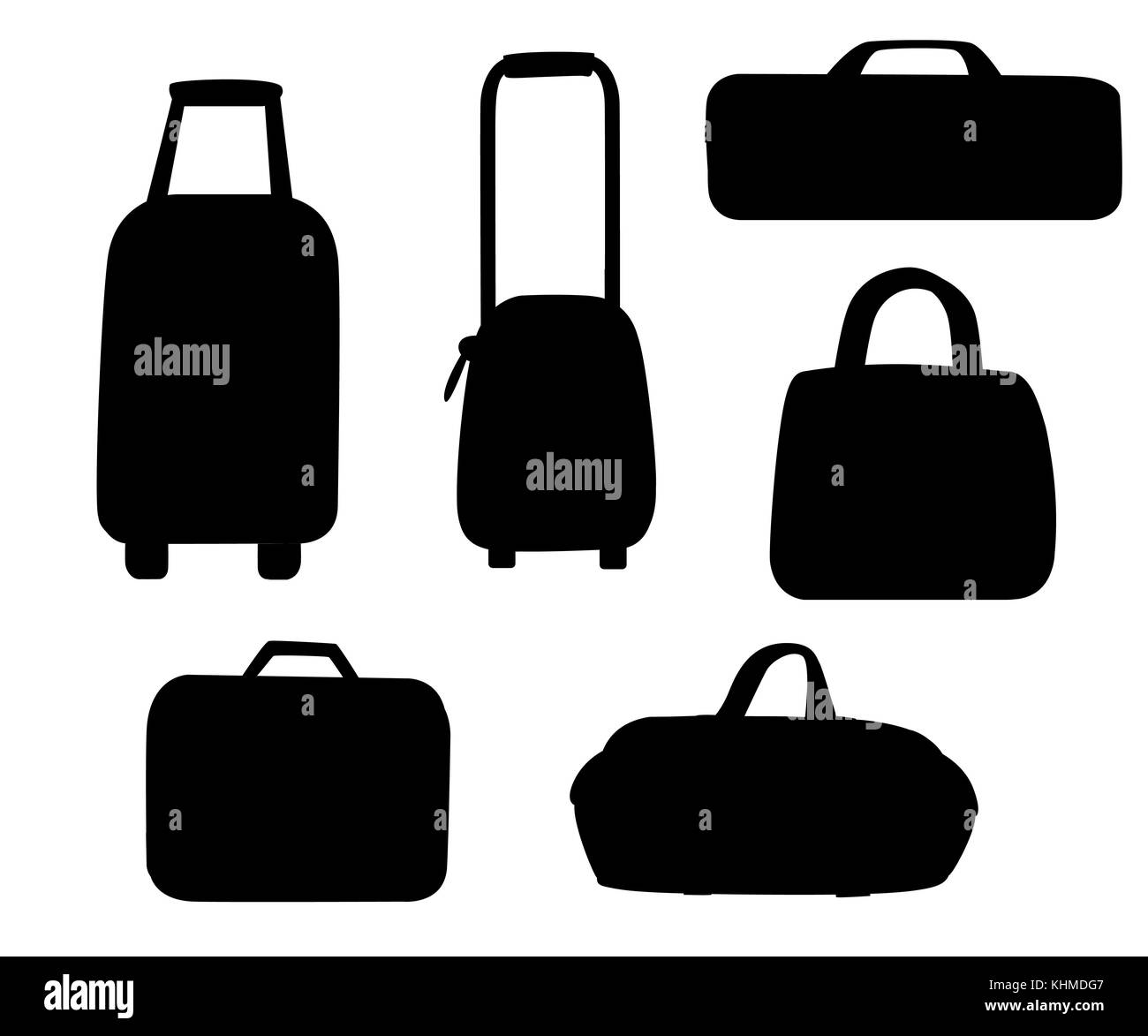 Set of travel suitcases and bags vectors. Flat design. Collection of various handle baggage