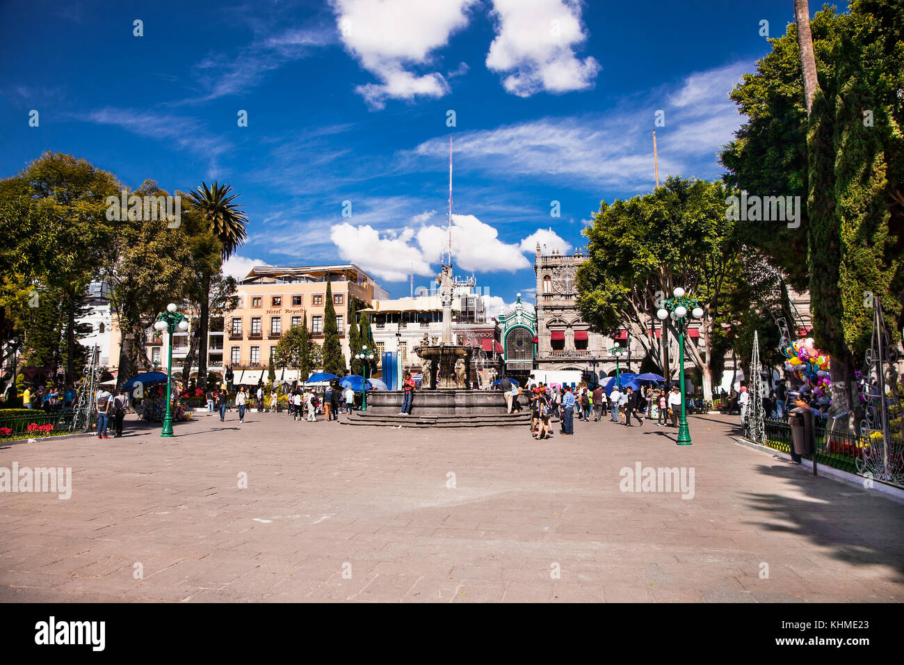 PUEBLE, MEXICO-DEC 5, 2015: Zocalo square in Pueble, Mexixo  on Dec 5, 2015.The Zocalo of the city of Puebla is one of the best preserved in Mexico. Stock Photo