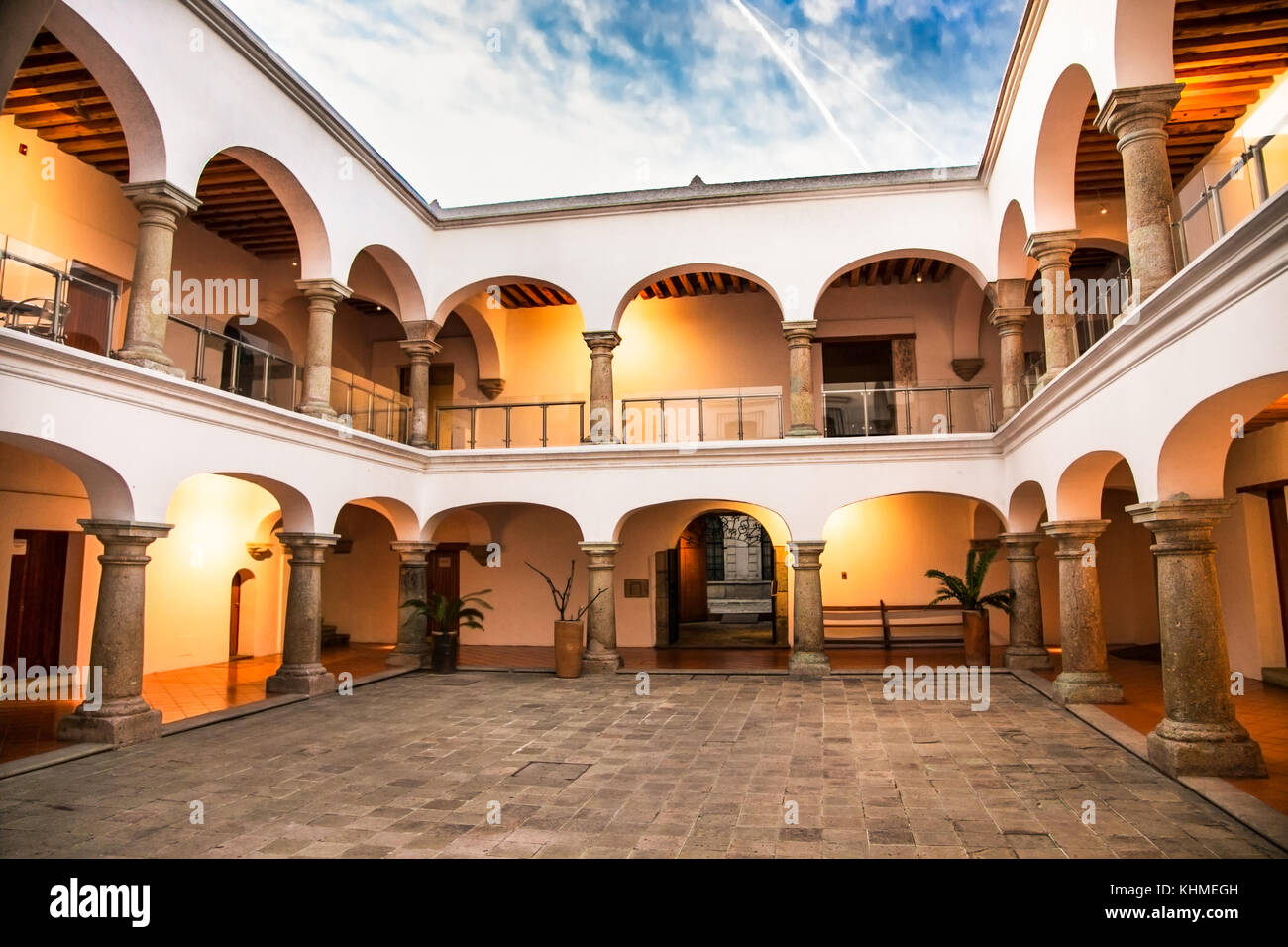 Art of traditional house with indoor jard in Oaxaca, Mexico. Stock Photo