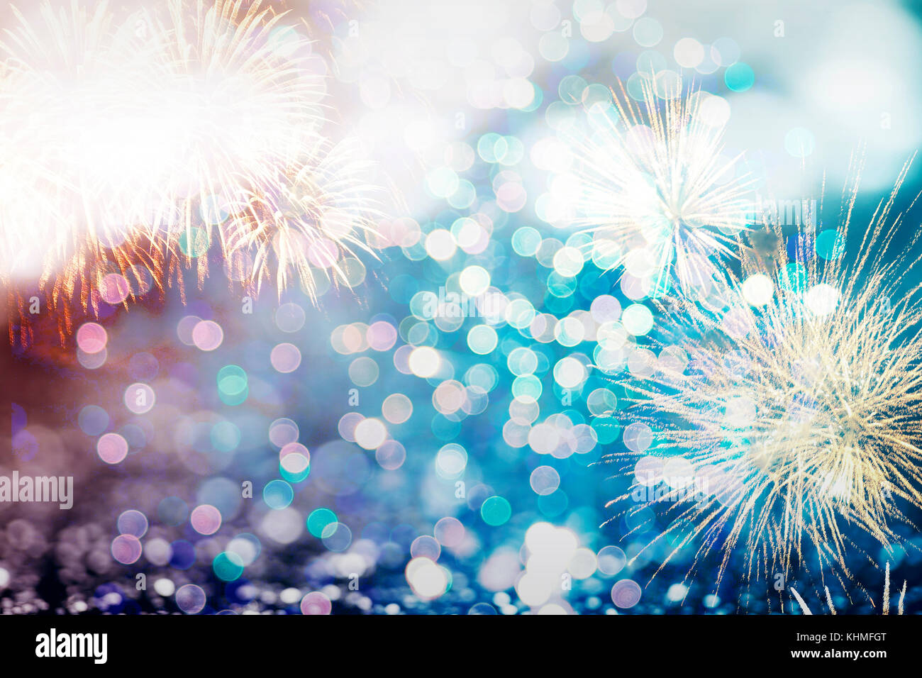 Fireworks at New Year and copy space - abstract holiday background ...