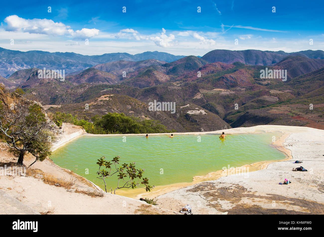 Thermal Mineral Spring Hierve el Agua, natural rock formations in Oaxaca, Mexico. Stock Photo