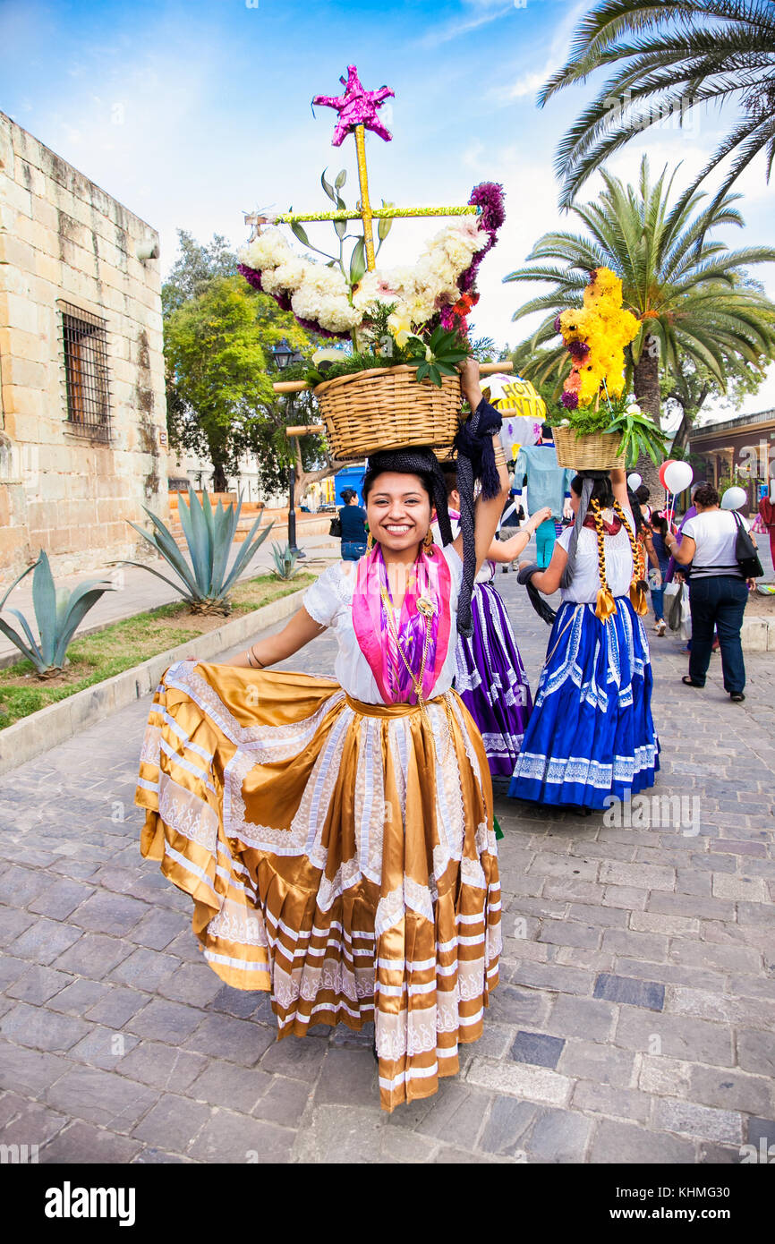 OAXACA, MEXICO-DEC 10, 2015: Beautiful lady celebrating Day of the Virgin of Guadalupe (Dia de la Virgen de Guadalupe) on Dec 10, 2015 . Oaxaca, Mexic Stock Photo