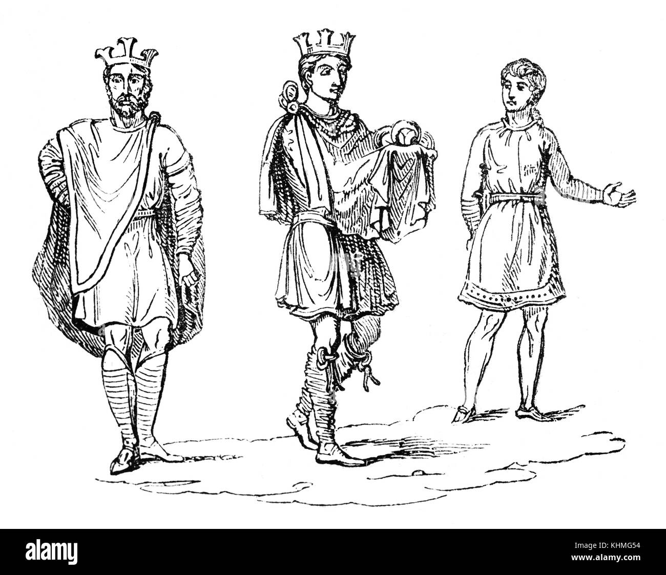 The Civic costume including a crown, Anglo Saxon Royalty in the 9th Century England. Stock Photo