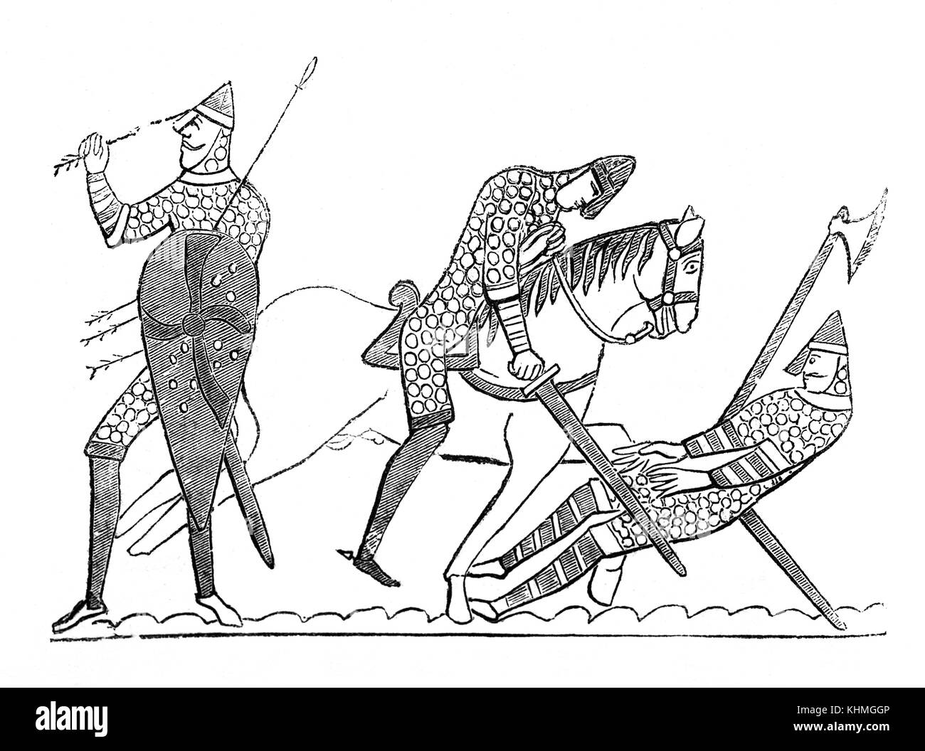 The death of King Harold during the Battle of Hastings in 1066. From the Bayeux Tapestry Stock Photo