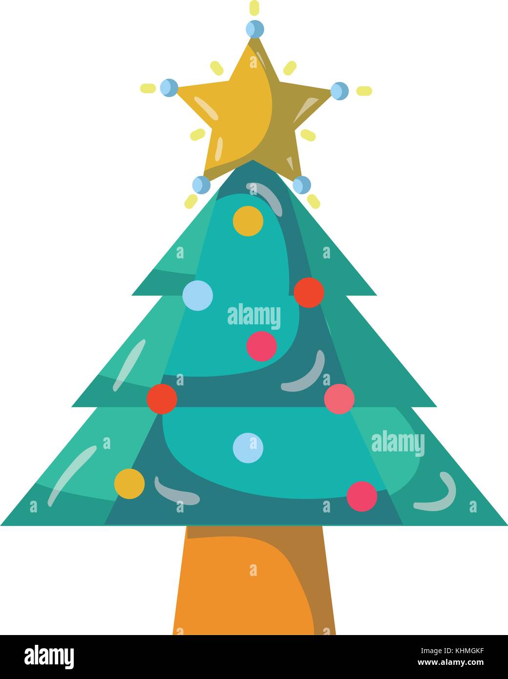 chritsmas pine tree with lights and star decoration vector illustration ...