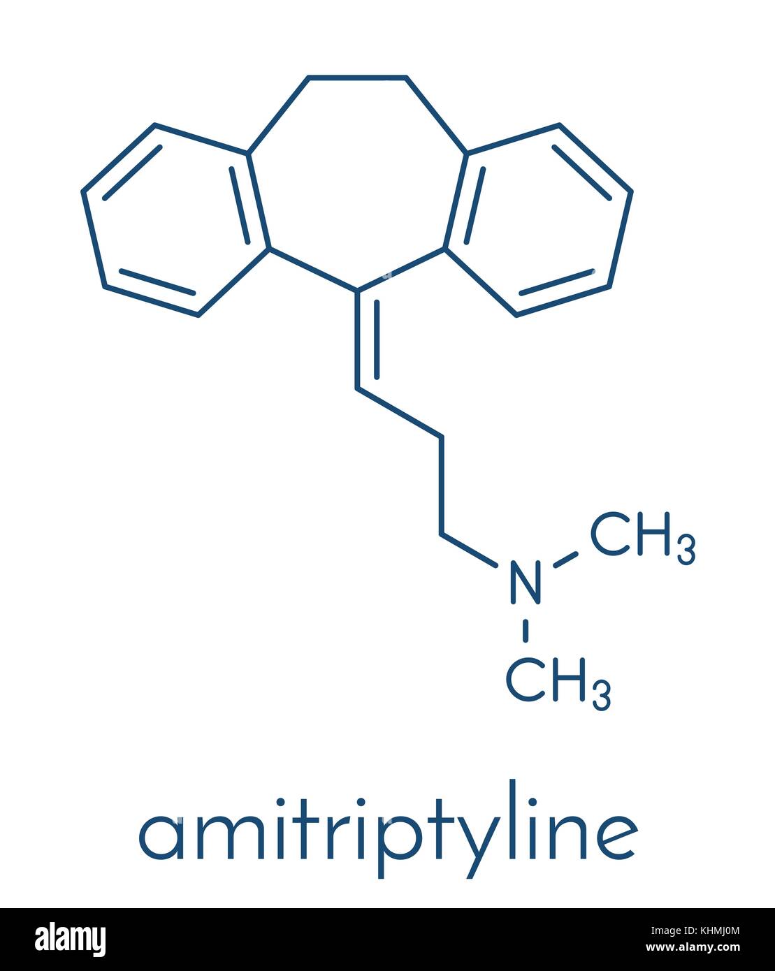 Amitryptiline tricyclic antidepressant drug molecule. Used in treatment of clinical depression. Skeletal formula. Stock Vector
