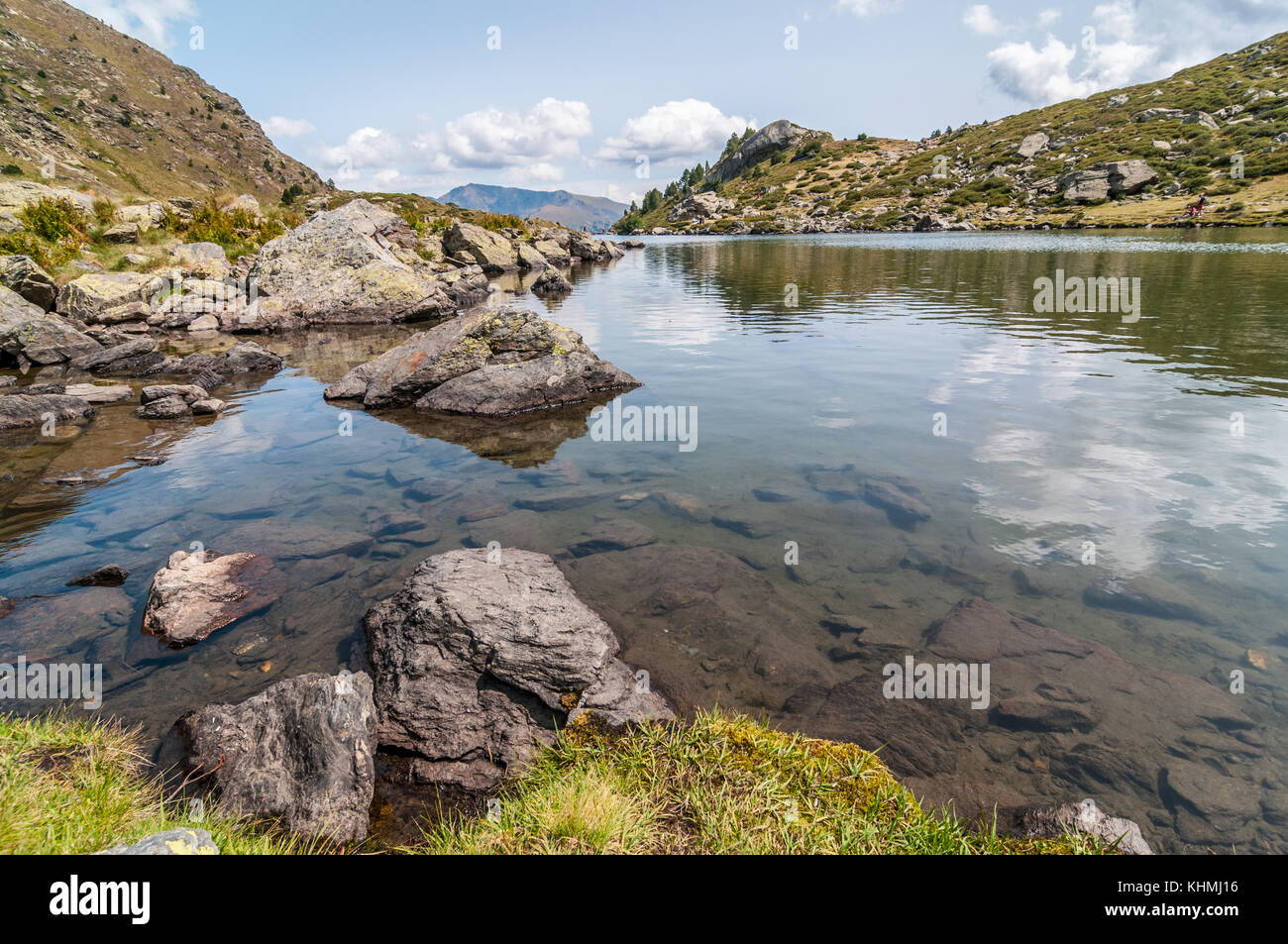 view of high mountain lake called 'Estany del mig' - midle lake,  near Ordino, Tristaina, Andorra Stock Photo