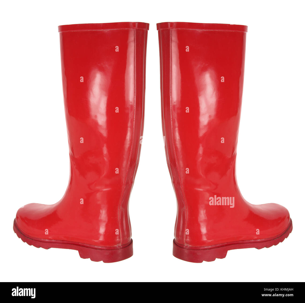 Red Rubber Boots on White Background Stock Photo