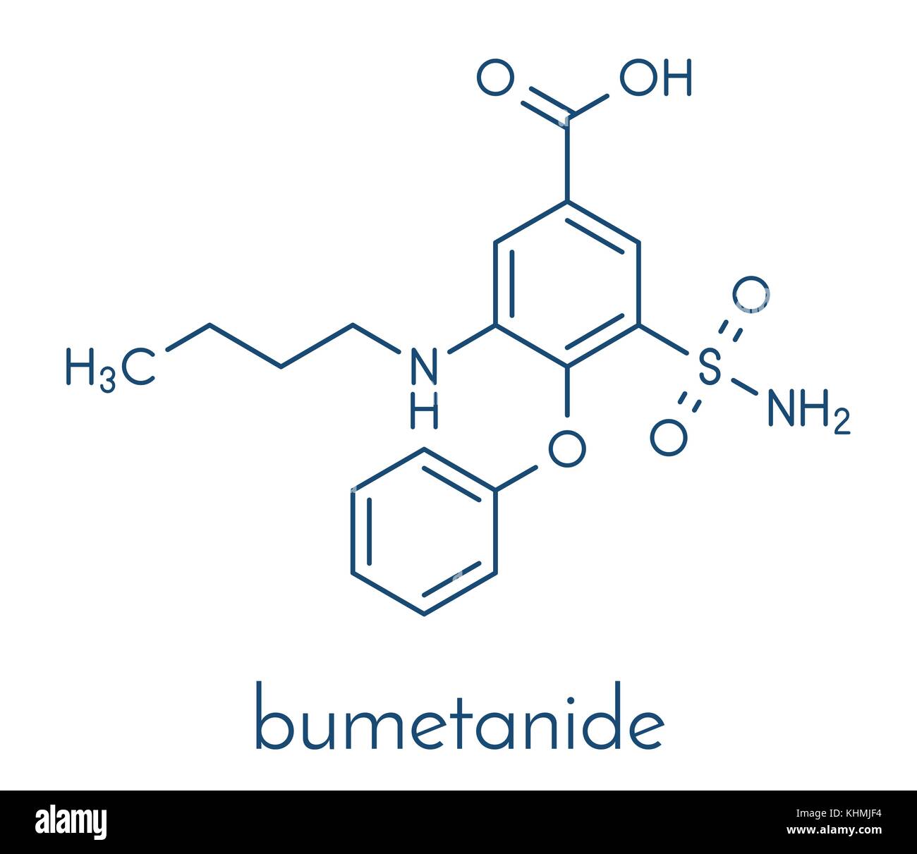 Bumetanide heart failure drug molecule. Loop diuretic, also used for