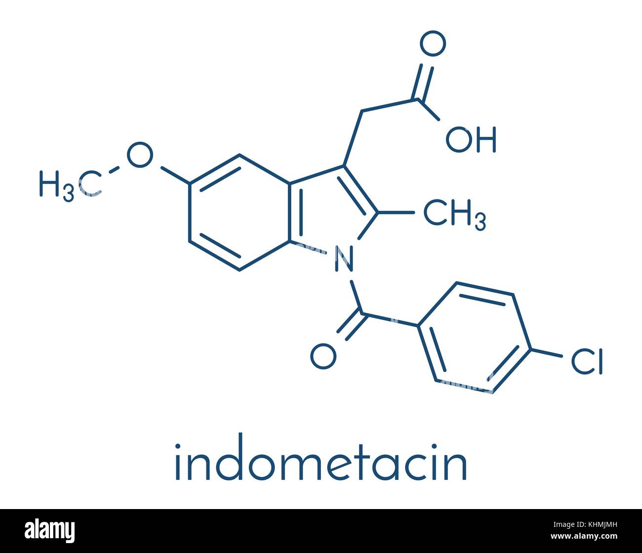 Indomethacin (indometacin) non-steroidal anti-inflammatory drug (NSAID) molecule. Skeletal formula. Stock Vector