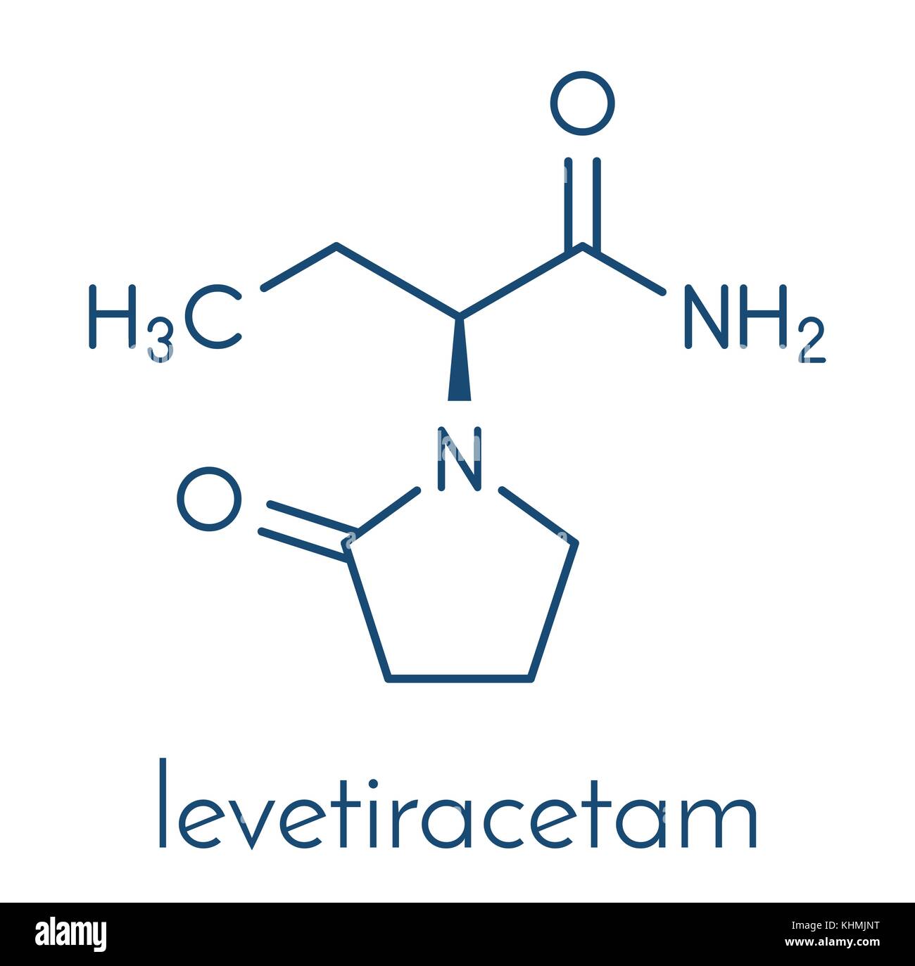 Levetiracetam epilepsy (seizures) drug molecule. S-isomer of etiracetam. Skeletal formula. Stock Vector