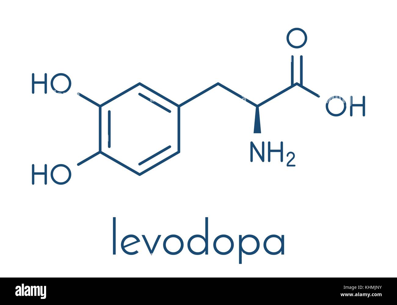 L-DOPA (levodopa) Parkinson's disease drug molecule. Skeletal formula. Stock Vector