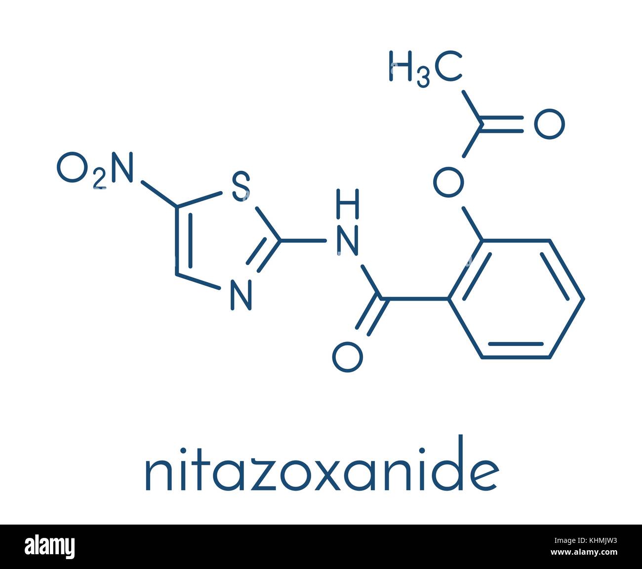 Nitazoxanide antiprotozoal drug molecule. Skeletal formula Stock Vector