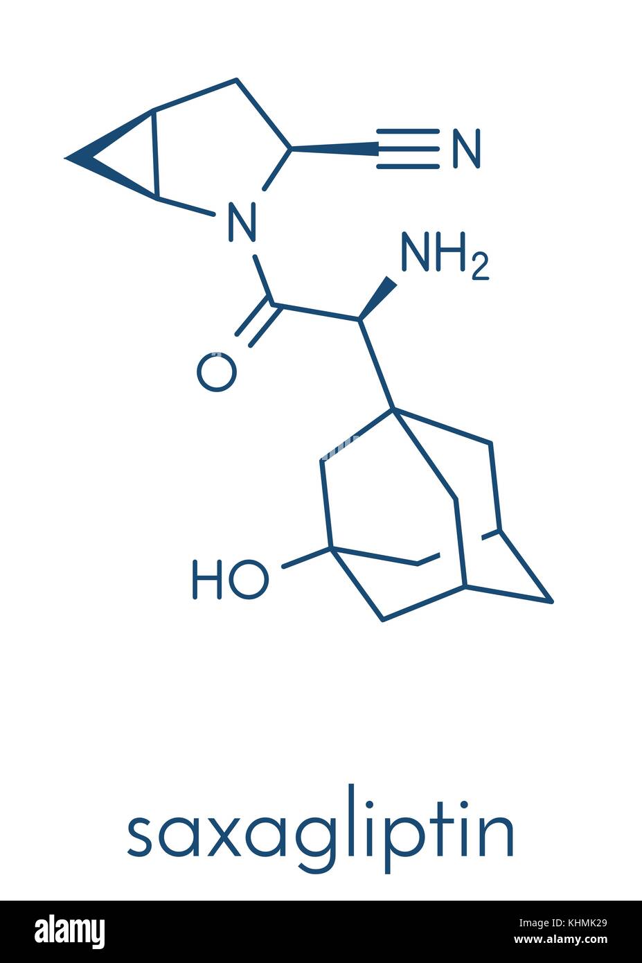 Saxagliptin diabetes drug molecule. Inhibitor of dipeptidyl peptidase-4 (DPP4). Skeletal formula. Stock Vector