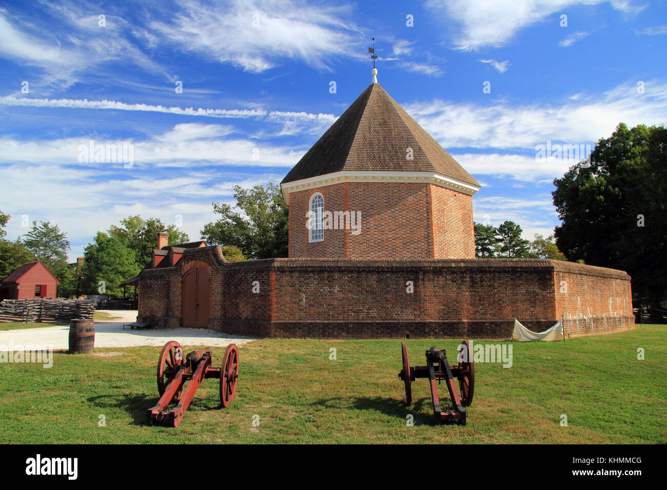 Built by Governor Spotswood in 1715, the magazine stored vital military supplies necessary for the protection of the Virginia Colony Stock Photo
