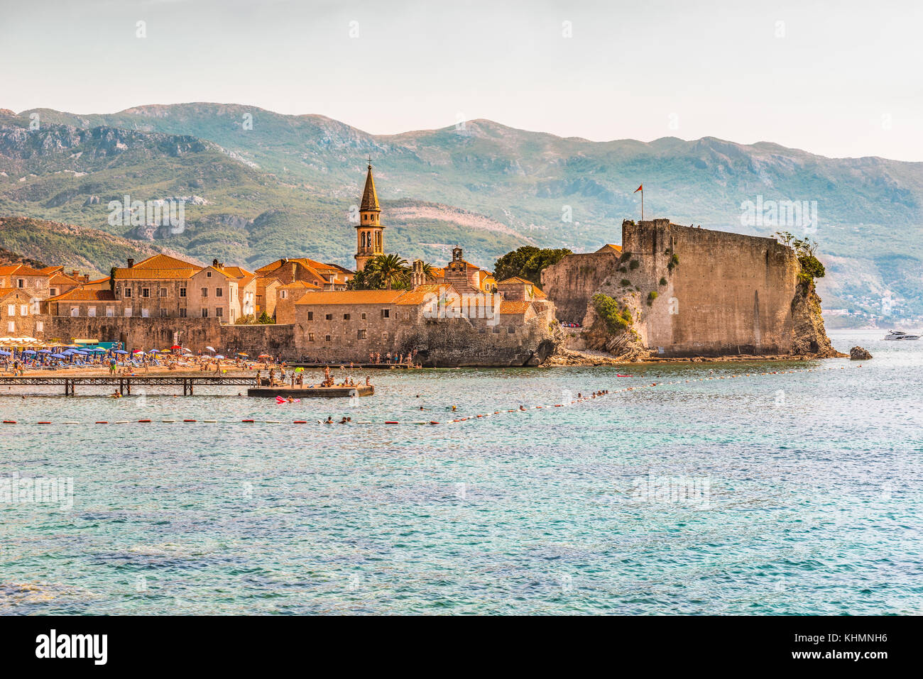 Budva, Montenegro - August 18, 2017: View of the old town and the citadel. The Balkans, the Adriatic Sea, Europe. Stock Photo