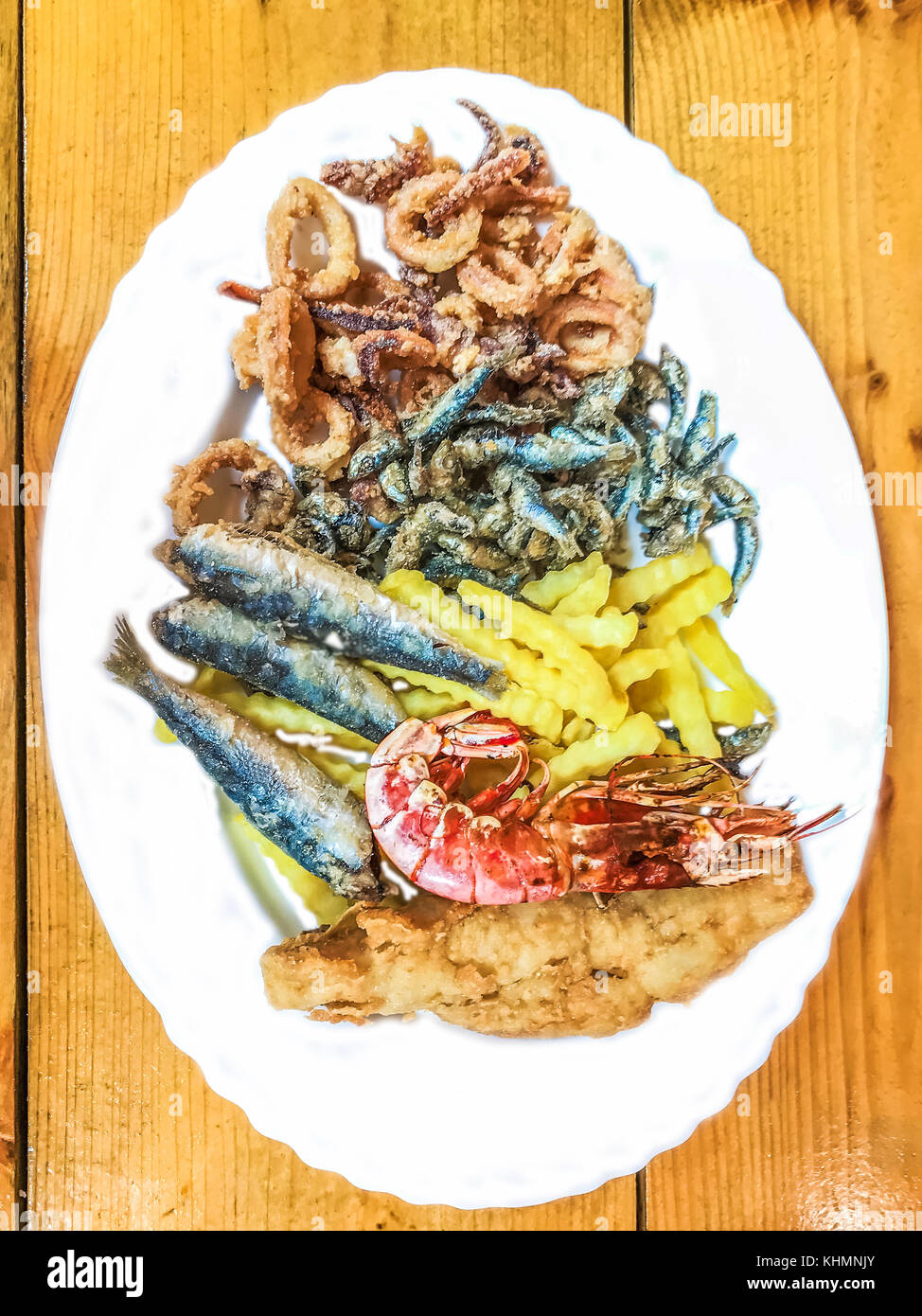 National dish of Croatia - Adriatic fried fish Stock Photo